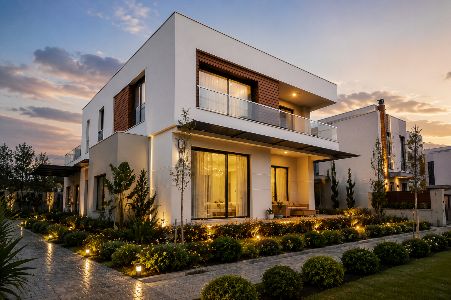 MOP signature villa — twilight facade